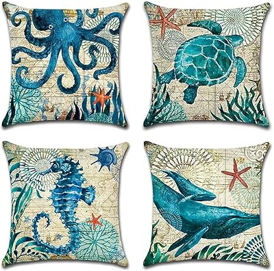 Housses de coussin imperméables à motif de vie marine bleue alykdon pour extérieur, patio, jardin, salon, canapé, décoration de ferme (18 x 18 pouces) - 4 pièces. DIAYTAR COTE D'IVOIRE se distingue par son engagement envers ses clients, offrant une expérience d'achat en ligne sécurisée et pratique. La boutique en ligne généraliste propose une grande variété de catégories de produits, allant de l'électronique à la mode, en passant par les articles pour la maison et le jardin. Elle bénéficie d'un large choix de méthodes de paiement et de livraison pour répondre aux besoins de ses clients.