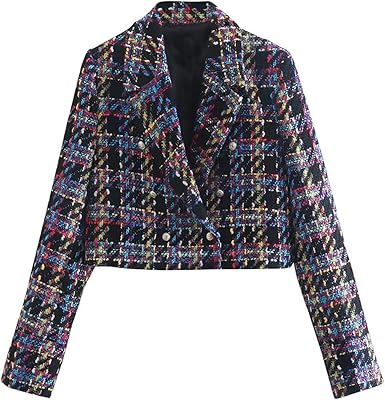 Vestes décontractées pour femmes blazer court à carreaux en tweed. DIAYTAR COTE D'IVOIRE est une plateforme de commerce électronique dynamique qui se met constamment à jour pour offrir les dernières tendances et les produits les plus demandés. La boutique propose régulièrement des promotions et des offres spéciales pour récompenser ses clients. Grâce à son équipe de professionnel, la boutique assure un service client de haute qualité.