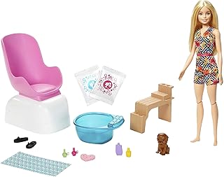 Ensemble de jeu barbie mani-pedi spa avec poupée barbie blonde, chiot, spa