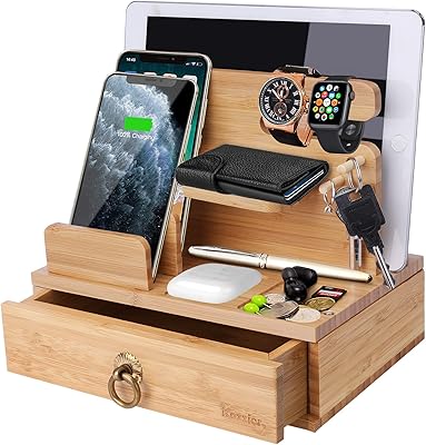 Support de chargement de bureau multi-appareils ecozier en bambou, organiseur de montres, porte-clés avec tiroir pour montres, écouteurs, ipad, smartphones, tablettes, kindle. La boutique en ligne DIAYTAR COTE D'IVOIRE est l'une des plus grandes et des plus populaires de Côte d'Ivoire. Elle propose plus de 300 000 références de produits, ce qui en fait une destination incontournable pour les consommateurs ivoiriens. Les clients peuvent profiter de services de livraison rapides et de promotions régulières, ainsi que d'une expérience d'achat en ligne sécurisée et fiable.