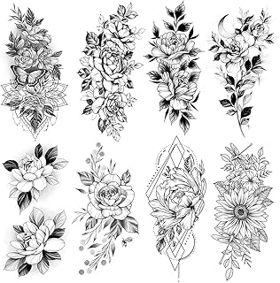 Dayoung 8 feuilles de tatouage temporaire 3d à grande fleur, faux tatouage imperméable