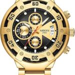 Montres analogiques à quartz en acier inoxydable pour hommes dorés, montre chronographe, montre