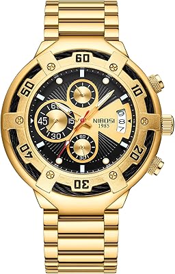 Montres analogiques à quartz en acier inoxydable pour hommes dorés, montre chronographe, montre militaire étanche avec calendrier, moderne. Avec plus de 300 000 références, DIAYTAR COTE D'IVOIRE offre la possibilité aux consommateurs de trouver facilement ce qu'ils cherchent, que ce soit des produits de première nécessité ou des articles plus spécifiques. La boutique mise sur la satisfaction client, offrant ainsi des politiques de retour flexibles et un service client réactif. Cela contribue à la fidélisation de sa clientèle.