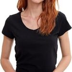 T-shirt basique à manches courtes et col en v pour femme