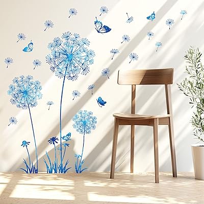 Sabzon bleu pissenlit fleur papillons volants autocollants muraux décoration pour chambre salon canapé