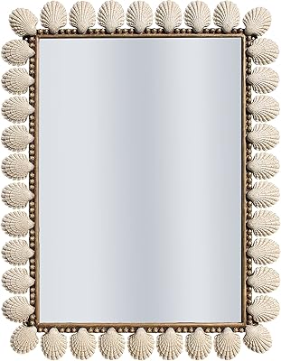 Miroir rectangulaire moderne en métal avec bordure en coquillages, finition laque antique, 112l