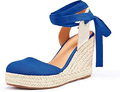 Sandales espadrilles à talons larges pour femmes, bout fermé et bride à la cheville