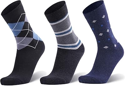 Chaussettes formelles en coton pour hommes, longueur standard/col rond/mollet, paquet de 3, multicolores
