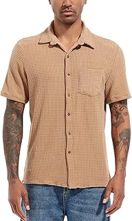 Chemise boutonnée décontractée classique en velours côtelé à manches courtes pour hommes