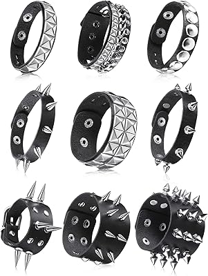 9pcs spike bracelet 9pcs clouté en cuir noir rivet punk wrap bracelet