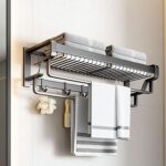 Porte-serviettes de salle de bain 24 hocl avec étagère, porte-serviettes mural en aluminium