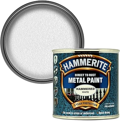 Peinture métallisée hammerite direct to rust - finition blanc martelé 250 ml