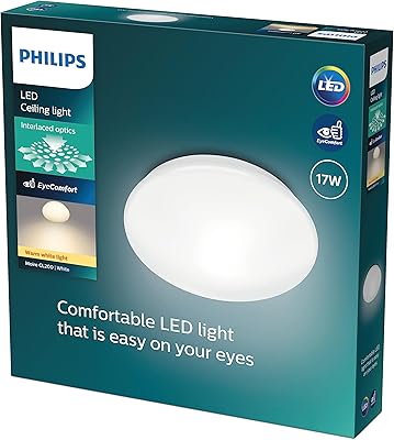 Plafonnier led philips 17w 2700k [blanc chaud - blanc] pour éclairage intérieur, salon