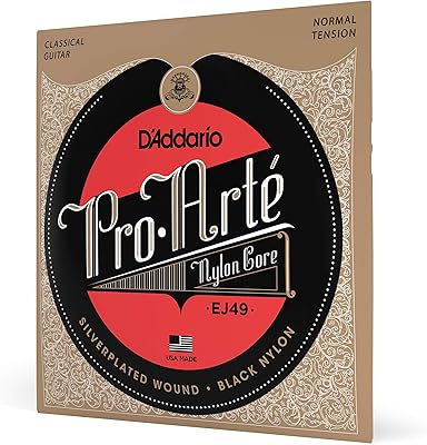 Cordes pour guitare classique d'addario pro-art en nylon à tension régulière, noires, ej49