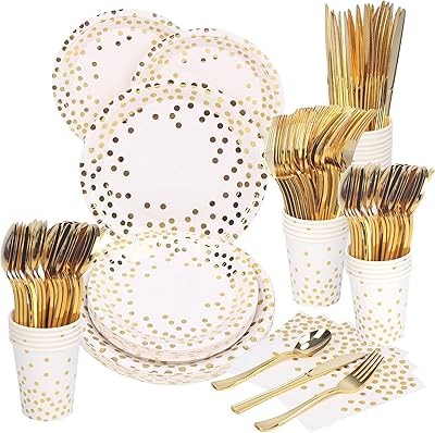 175 pièces pour 25 assiettes, serviettes et gobelets en papier blanc à pois or rose pour mariages et baby showers (or). La boutique en ligne DIAYTAR COTE D'IVOIRE se distingue par son engagement envers la satisfaction de ses clients. Elle propose une gamme étendue de produits, des conseils d'achat pertinents et un support client dédié. La boutique est accessible 24h/24 et 7j/7, permettant aux clients de faire leurs achats à tout moment et de profiter de promotions exclusives en ligne.