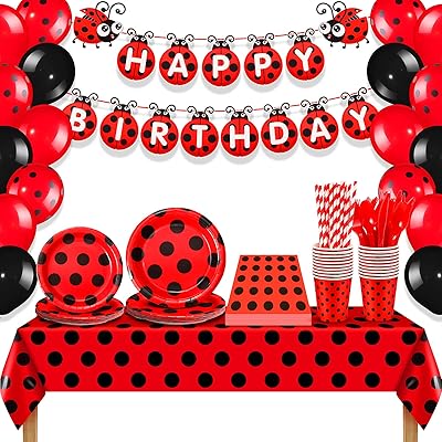 Somend 200 pièces de fournitures de fête coccinelle comprenant des ballons coccinelle