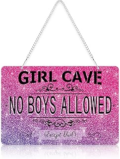 Girl cave no boys allowed except dad plaque en métal humoristique avec ficelle
