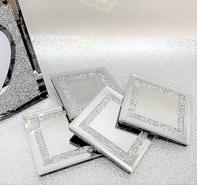 Sous-verres en verre miroir argenté lesser & bevy avec bords polycristallins de la collection