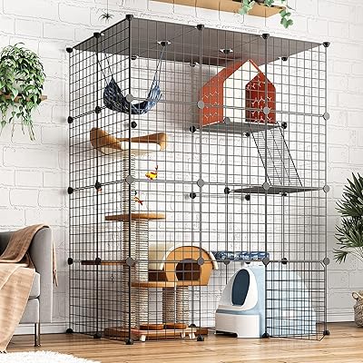 Grande cage d'intérieur pour chat, parc pour chat en fil métallique amovible, grande