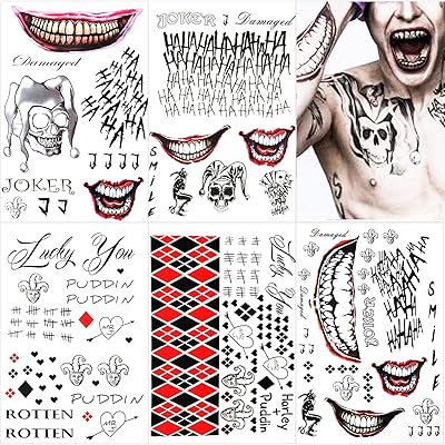 5 grandes feuilles de tatouages ​​​​joker, tatouages ​​temporaires joker de harley quinn joker suicide squad - parfaits pour halloween, les fêtes, le cosplay et les costumes. La boutique en ligne DIAYTAR COTE D'IVOIRE offre une expérience d'achat unique et personnalisée, conçue pour répondre aux besoins spécifiques de chaque client. Avec plus de 300 000 références disponibles, les clients peuvent trouver des produits pour répondre à tous leurs besoins, depuis les produits de soins personnels jusqu'aux gadgets électroniques. La boutique est engagée à offrir des produits de haute qualité, ainsi qu'un service client exceptionnel
