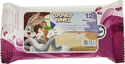 Lingettes naturelles sensibles bugs bunny, 12 feuilles, (96 lingettes), paquet de 8