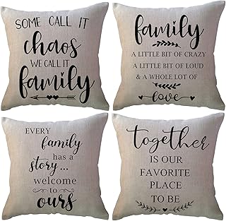 Lot de 4 housses de coussin avec citations de maison, décoration de ferme