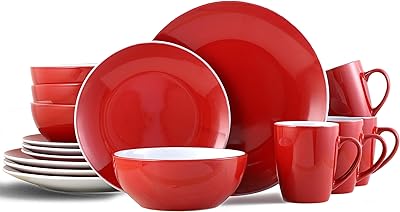Service de table bestone 16 pièces, grès, assiettes, bols et assiettes, service pour 4, rouge et noir (rouge et blanc). DIAYTAR COTE D'IVOIRE se positionne comme un acteur majeur du commerce électronique en Côte d'Ivoire, offrant à ses clients un large éventail de produits allant des accessoires à la maison, en passant par l'électronique et les produits alimentaires. La boutique met en avant une approche client centrée, avec des services de livraison rapides et fiables. Cela contribue à renforcer la confiance de sa clientèle.