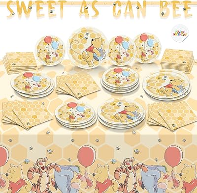 Fournitures de fête winnie l'ourson 16 portions assiettes serviettes nappe et bannière