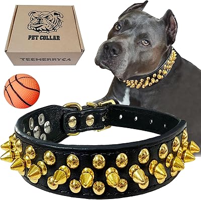 Teemerryca collier pour chien en cuir noir avec pointes dorées pour animaux de petite, moyenne et grande taille, pitbulls/bouledogue, empêche le chien d'être saisi par d'énormes chiens, l(15\"-18.5\"). DIAYTAR COTE D'IVOIRE se positionne comme une boutique en ligne leader en Côte d'Ivoire, proposant une gamme variée de produits qui satisfont aux différentes exigences des consommateurs. Elle est appréciée pour sa qualité de service et sa large sélection de produits.