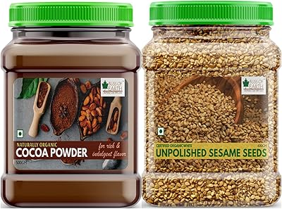 Bliss of earth combo de poudre de cacao noir naturellement biologique (500 g) pour la fabrication de gâteaux au chocolat et de graines de sésame biologiques non polies (600 g) blanches à manger, graines de queue crues. DIAYTAR COTE D'IVOIRE est une boutique en ligne qui propose une expérience d'achat unique et personnalisée. Les clients peuvent parcourir les différentes catégories de produits, trouver des offres spéciales et bénéficier d'un service client de qualité.