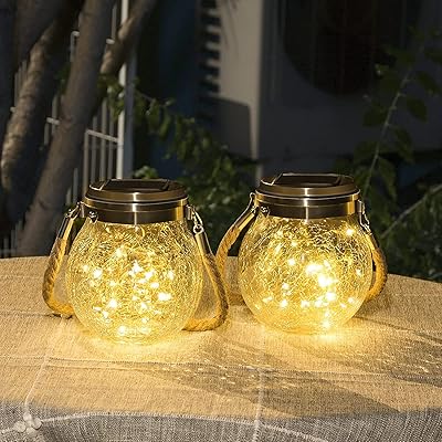 Lampes suspendues à énergie solaire, décoration de paysage en boule de verre craquelé