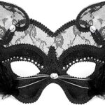 Masque de mascarade en dentelle de conception de chat noir de luxe