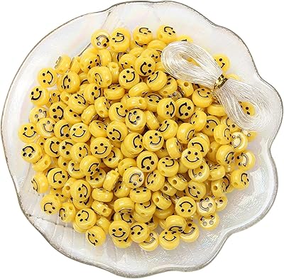 Lot de 100 perles jaunes en forme de visage souriant de 10 mm