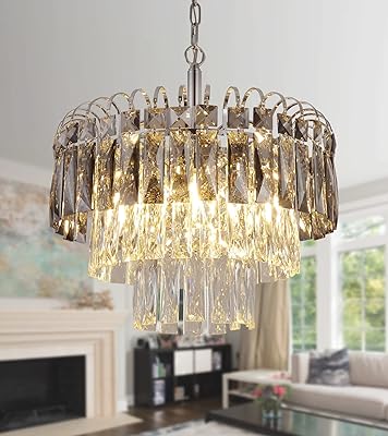 Q&s lustre en cristal moderne pour salle à manger chrome de luxe, fumé