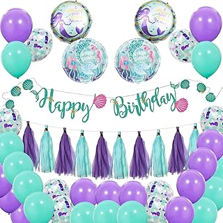 Décorations de fête d'anniversaire sirène pour filles, bannière joyeux anniversaire, fournitures de décorations