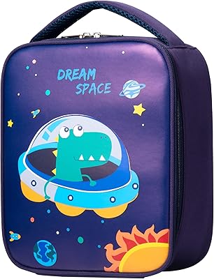 Sac à lunch pour enfants de conception de dinosaure spatial isolé bleu