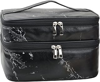 Mkpcw grande trousse à cosmétiques double couche avec poche pour pinceaux et séparateur