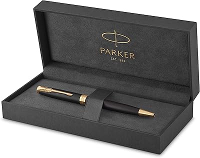 باركر 1931519 stylo à bille sonnet | finition noire mate avec bordure dorée | pointe moyenne | encre noire | coffret cadeau. Avec plus de 300000 références disponibles, DIAYTAR COTE D'IVOIRE offre une véritable plateforme de shopping en ligne pour les habitants de Côte d'Ivoire et au-delà. Les clients bénéficient d'une navigation intuitive sur le site web, permettant de trouver facilement les produits qu'ils recherchent. De plus, la boutique propose régulièrement des promotions et des offres spéciales pour rendre l'expérience d'achat encore plus attractive.