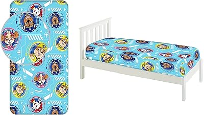 Drap de lit élastique paw patrol 90x200 cm pour lit simple 100% coton