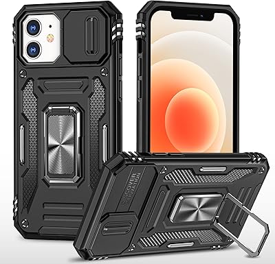 Housse de caméra coulissante pour iphone 12/12 pro 6.1, béquille avec anneau