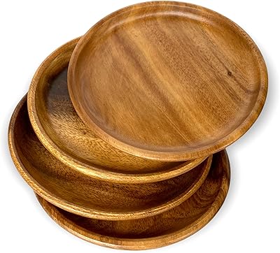 Assiettes en bois rightmart, assiette d'apéritif, service de collation, chargeur, couverts pour assiette d'accompagnement, assiette à pain et à beurre, sandwich, salade, dessert, lot de 4, fabriqué à la main, bois d'acacia moyen rond 8". DIAYTAR COTE D'IVOIRE est une boutique en ligne généraliste qui propose plus de 300000 références de produits divers, positionnant ainsi l'entreprise en tant que leader du commerce en ligne en Côte d'Ivoire.