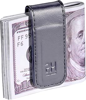 Porte-cartes de visite fin à clip magnétique pour homme, en cuir véritable, gris