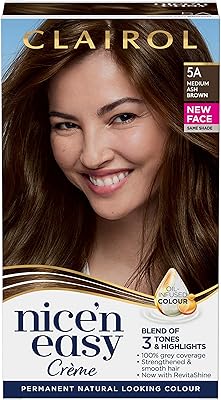 Coloration permanente clairol nice & easy crème, naturelle infusée d'huiles, 5a, brun cendré