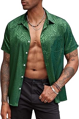 Chemises d'été pour hommes à manches courtes en satin de soie jacquard chemise
