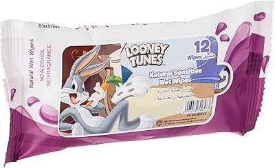Lingettes naturelles sensibles looney tunes, 12 feuilles, (120 lingettes), paquet de 10