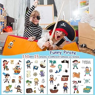Tatouages ​​temporaires pour enfants - 15 feuilles | fournitures de fête d'anniversaire pour filles et garçons, autocollants de tatouage pirate, kit de cadeaux de fête (15 feuilles 130 pièces). DIAYTAR COTE D'IVOIRE se démarque par sa sélection impressionnante de produits allant de l'électronique à la mode, en passant par les produits ménagers et les accessoires de beauté. Avec plus de 300000 références, chaque client peut trouver ce qu'il recherche sur cette plateforme en ligne.