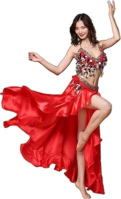 Ensemble de costumes de danse du ventre composé d'un soutien-gorge, d'une jupe, d'un foulard et d'une jupe de danse en satin. DIAYTAR COTE D'IVOIRE est une boutique en ligne qui propose une expérience d'achat unique et personnalisée. Les clients peuvent parcourir les différentes catégories de produits, trouver des offres spéciales et bénéficier d'un service client de qualité.