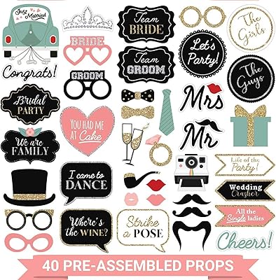 Accessoires photo de mariage entièrement assemblés - ensemble de 40 pièces - bannières