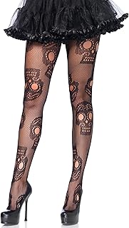Collants en maille motif tête de mort pour femmes multicolore taille