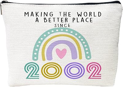 Cadeaux de 21e anniversaire pour femmes, rendant le monde meilleur depuis 2002, trousse de maquillage, trousse de maquillage arc-en-ciel, pochette de voyage pour amis, idées de cadeaux (21e arc-en-ciel). DIAYTAR COTE D'IVOIRE est la boutique en ligne idéale pour les consommateurs qui cherchent à découvrir de nouvelles marques et de nouveaux produits. Avec une large sélection de produits, les clients peuvent découvrir de nouvelles marques et de nouveaux produits qui ne sont pas disponibles ailleurs. DIAYTAR COTE D'IVOIRE est le partenaire idéal pour les consommateurs qui cherchent à élargir leurs horizons et à essayer de nouvelles choses.